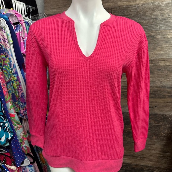 LOFT Pink Ribbed Textured Blouse with Long Sleeves - Picture 1 of 8
